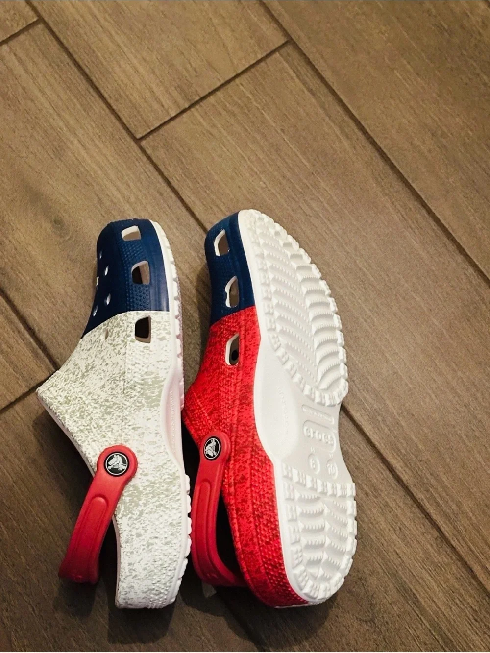 CROCS Kids Red White Blue Star Slip-On Clogs with Strap